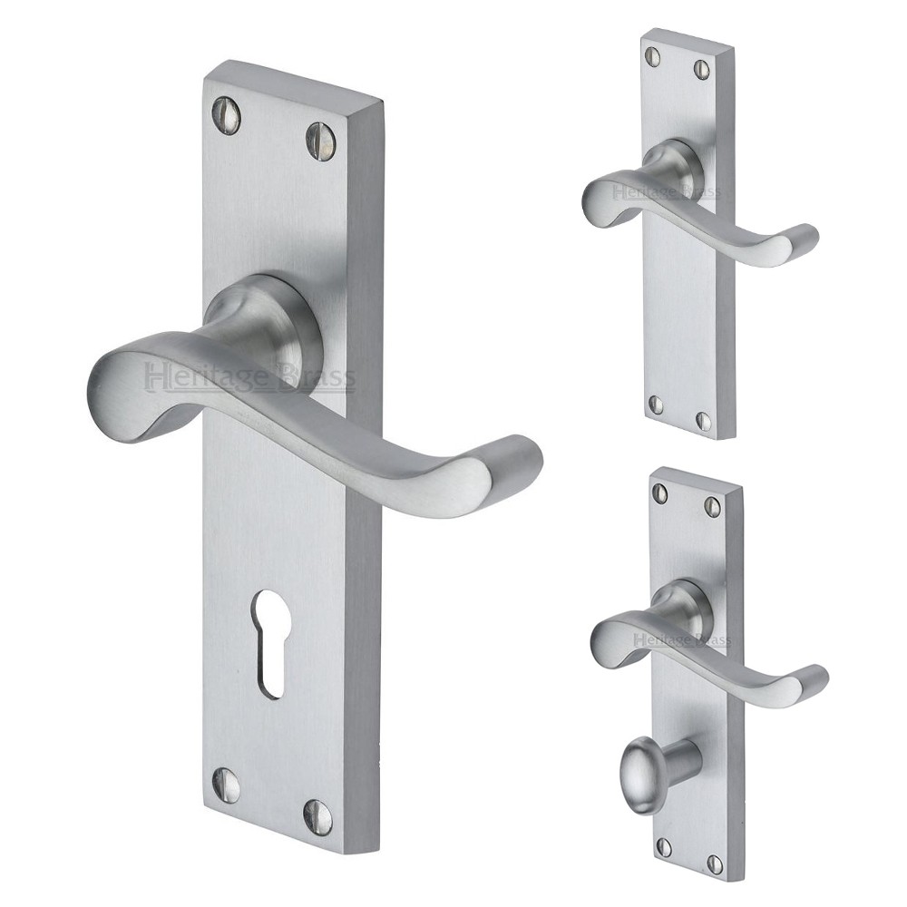 M Marcus Heritage Brass Bedford Design Door Handle on Plate Satin Chrome Plate