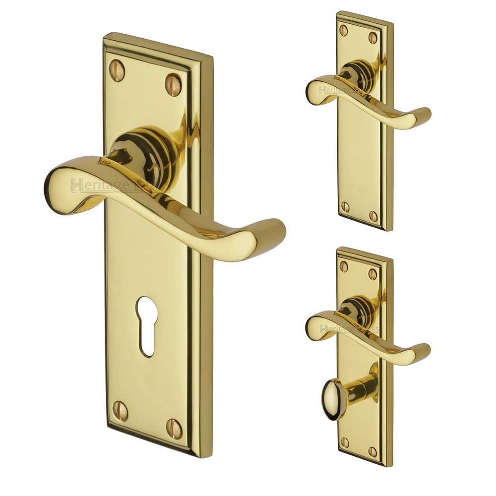 Heritage Brass Edwardian Design Door Handle on Plate – Polished Brass