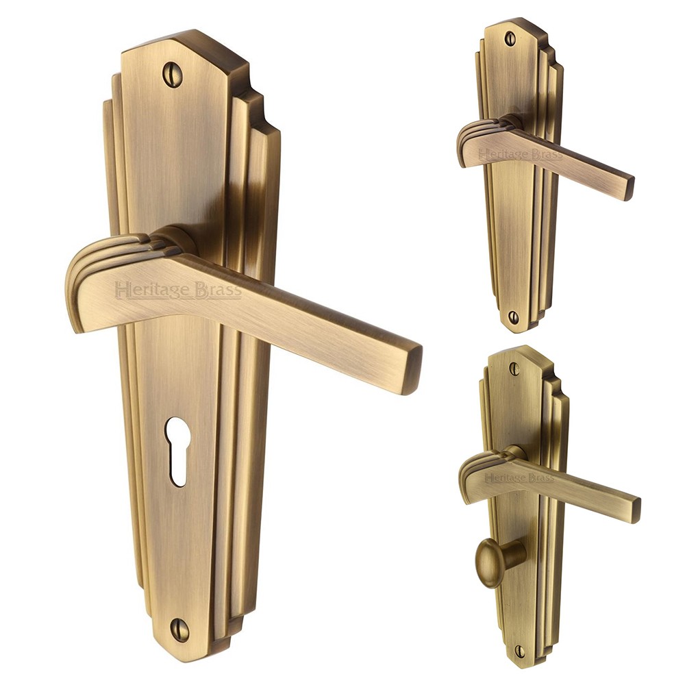 M Marcus Heritage Brass Waldorf Design Door Handle on Plate Antique Brass