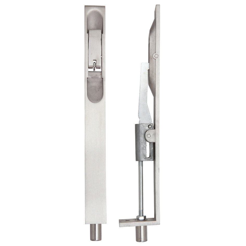 Lever Action Flush Bolts Complete With Flat Keep Plate – Square End – Antimicrobial Satin Stainless Steel