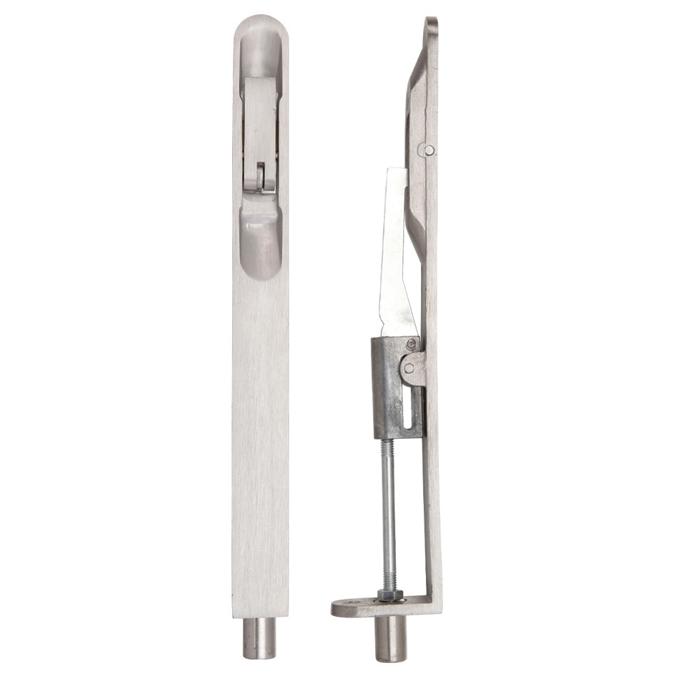 Lever Action Flush Bolts Complete With Flat Keep Plate – Radius End – Antimicrobial Satin Stainless Steel