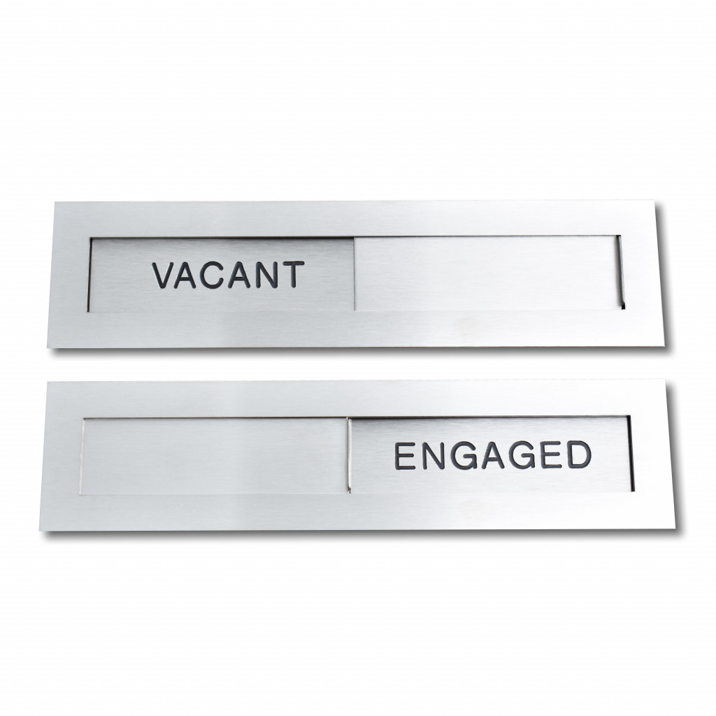 Self Adhesive Sliding VACANT ENGAGED Signs – Antimicrobial Satin Stainless Steel