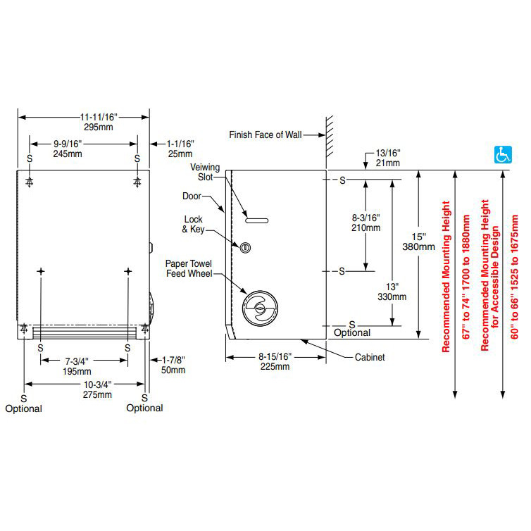 Bobrick B2860 SurfaceMounted Roll Paper Towel Dispenser