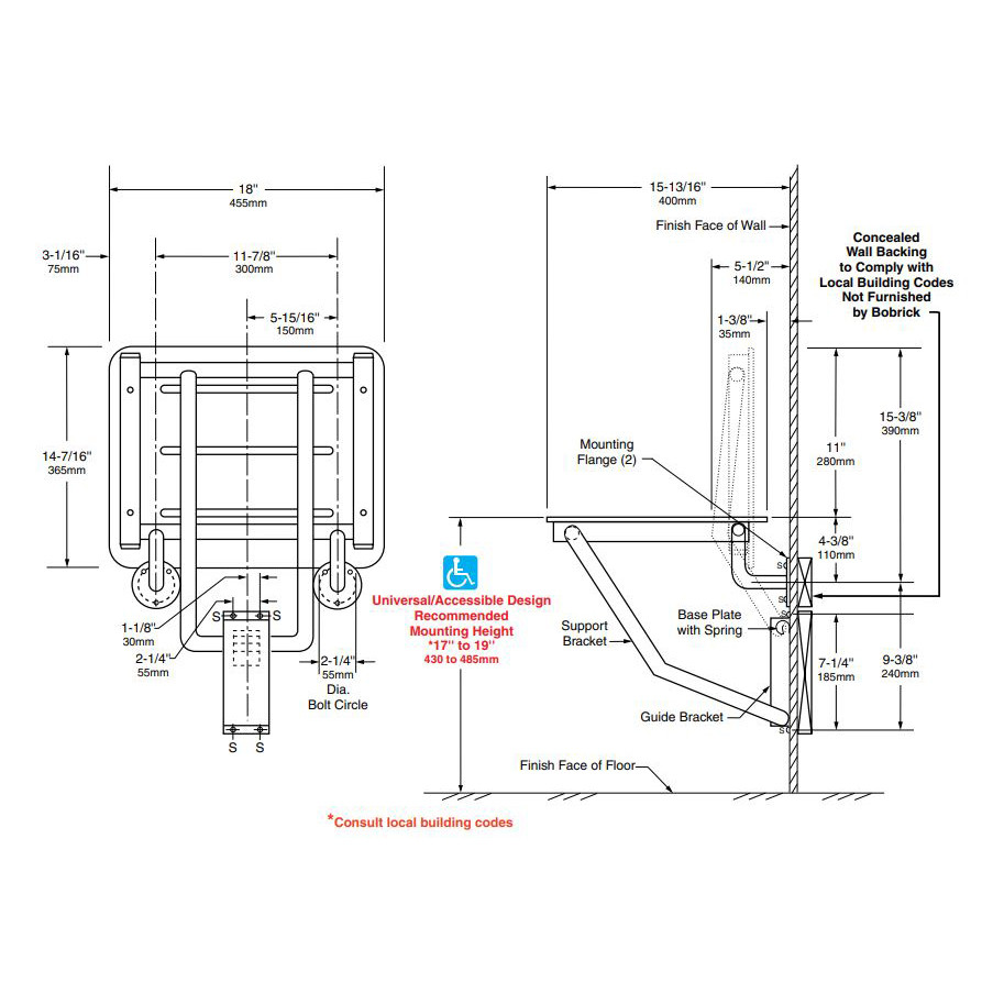Bobrick Folding Shower Seat