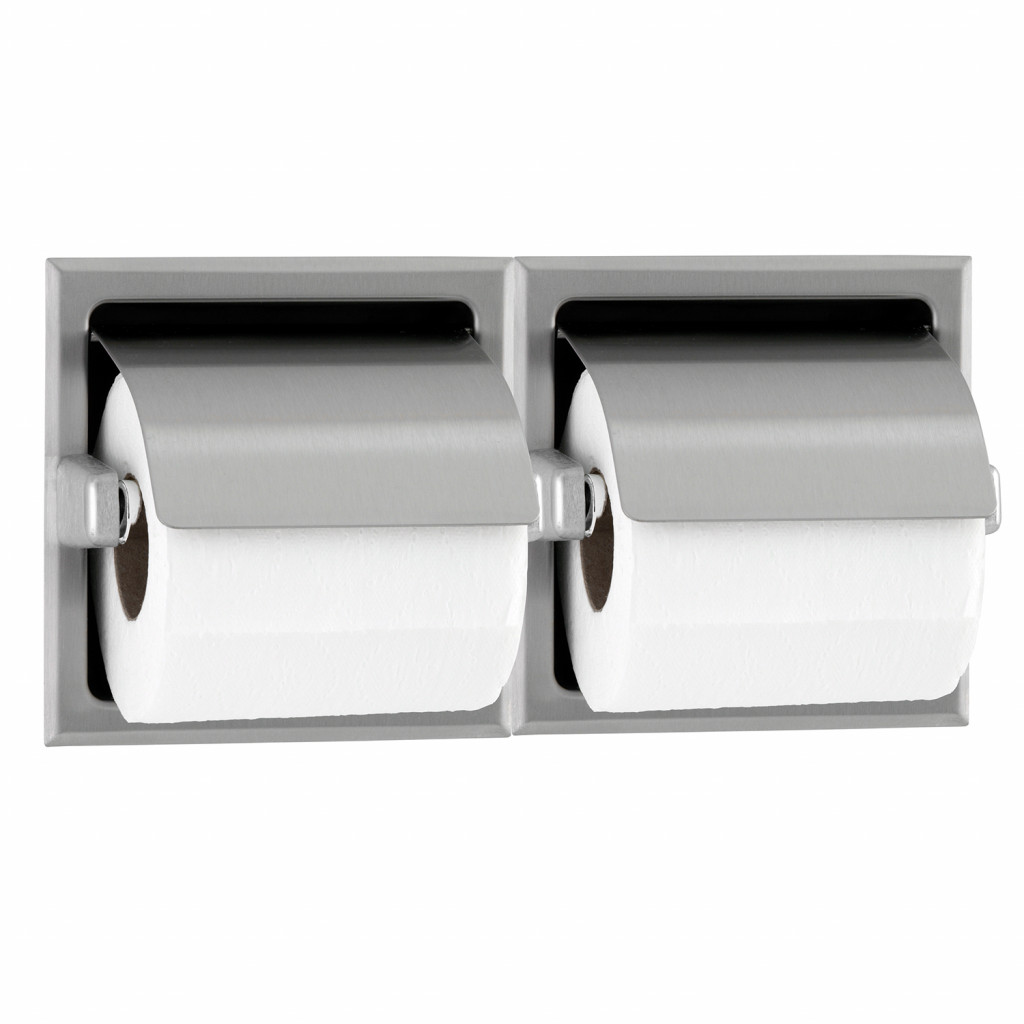 Bobrick B-699 Recessed Double Toilet Roll Holder with Hood 