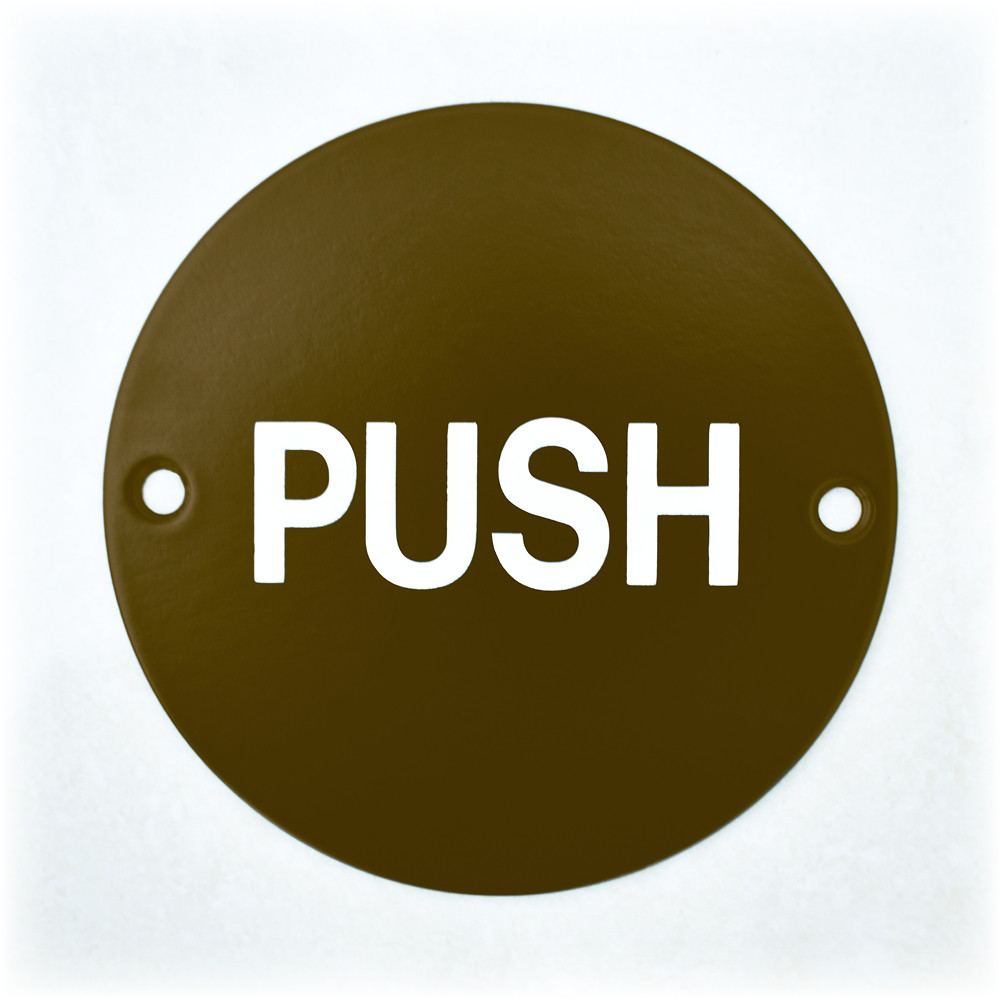Circular “PUSH” Sign – Adonic Matt Bronze Powder Coated