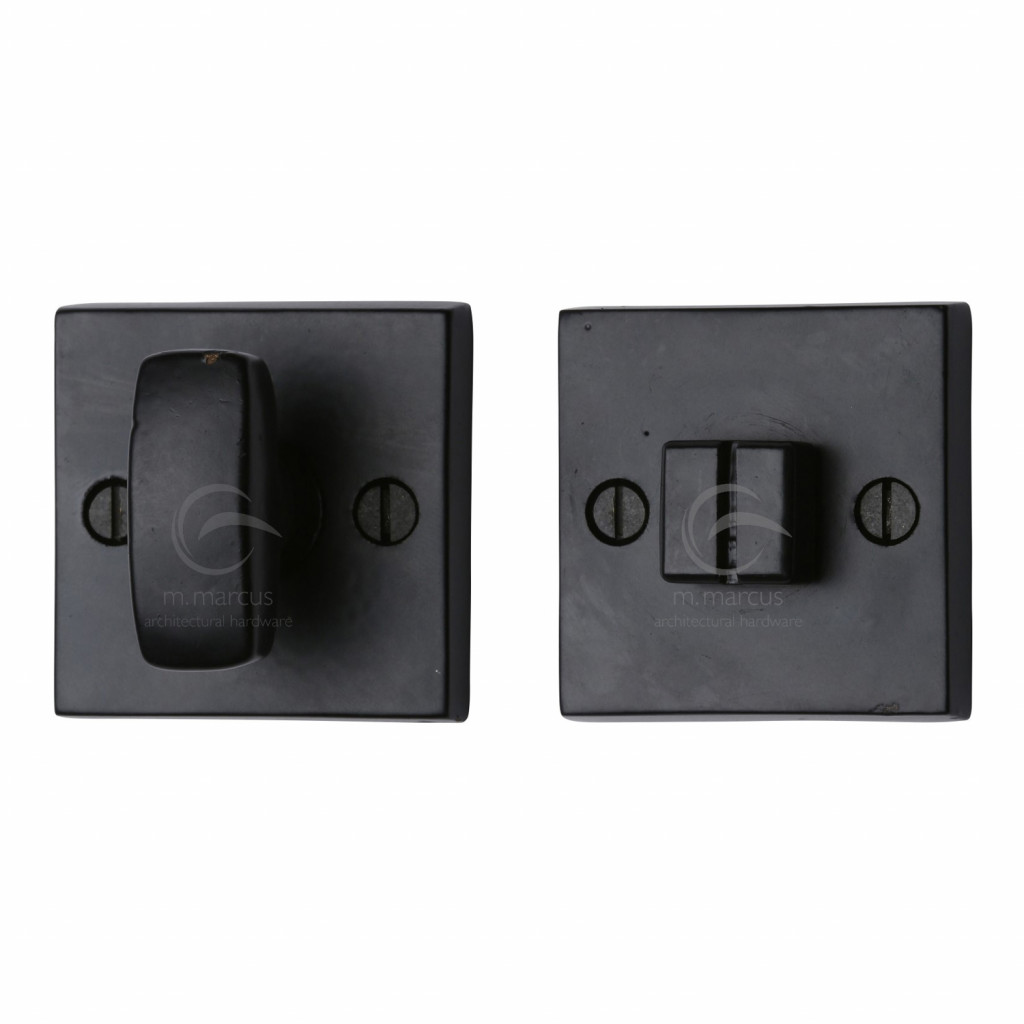 Tudor Rustic Black Bathroom Turn & Release on Square Backplate – 54mm x 54mm