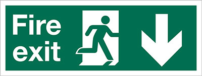 Fire Exit sign, Running Man with Arrow Down