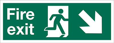 Fire Exit sign, Running Man with Arrow Right Down
