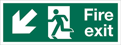 Fire Exit sign, Running Man with Arrow Left Down