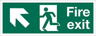 Fire Exit sign, Running Man with Arrow Left Up
