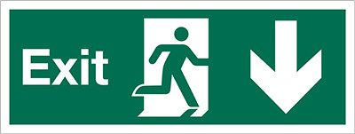 Exit sign, Running Man with Arrow Down