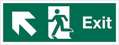 Exit sign, Running Man with Arrow Left Up