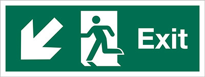 Exit sign, Running Man with Arrow Left Down