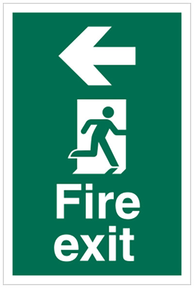 Fire Exit sign, Running Man with Arrow Left – Portrait – 200 x 300mm