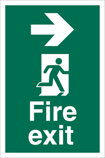 Fire Exit sign, Running Man with Arrow Right – Portrait – 200 x 300mm