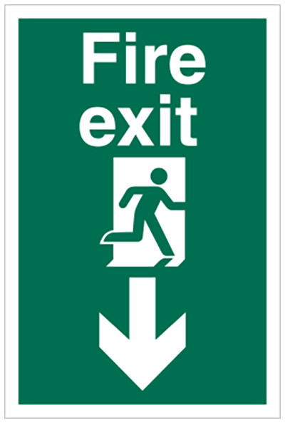 Fire Exit sign, Running Man with Arrow Down – Portrait – 200 x 300mm