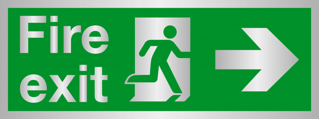 Prestige Range – Fire Exit sign, Running Man with Arrow Right – Silver (400mm x 150mm)