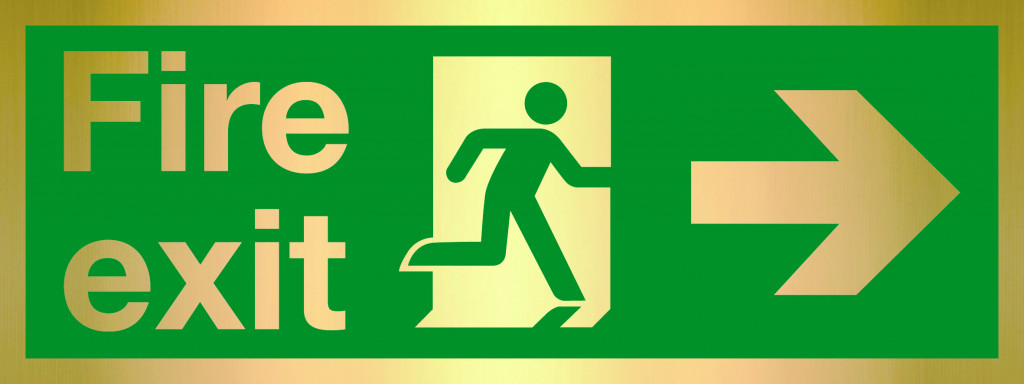 Prestige Range – Fire Exit sign, Running Man with Arrow Right – Gold (400mm x 150mm)