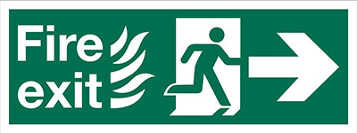Fire Exit sign with Flames, Running Man and Arrow Right