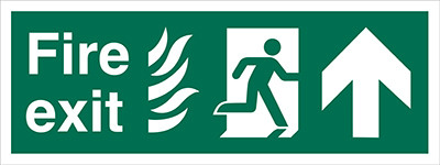 Fire Exit sign with Flames, Running Man and Arrow Up