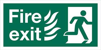 Fire Exit sign with Flames and Running Man