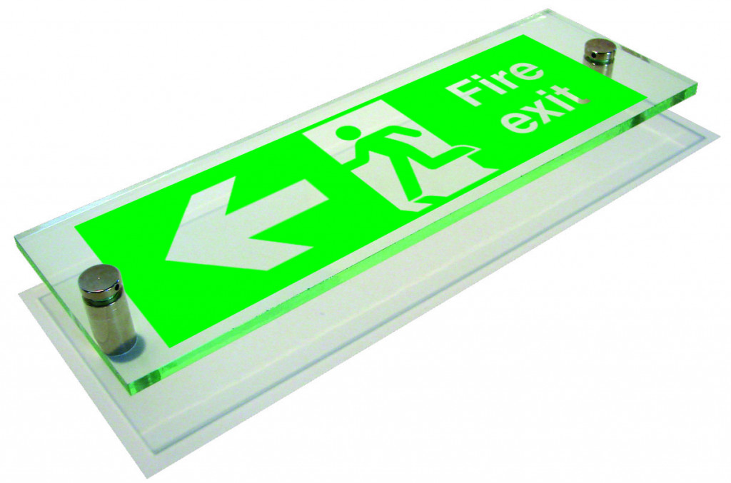 Fire Exit sign, Running Man with Arrow Left – Clear View Acrylic – 400 x 150mm