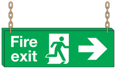 Fire Exit sign, Running Man with Arrow Left/Right – Double Sided Suspension