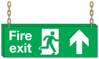 Fire Exit sign, Running Man with Arrow Up – Double Sided Suspension