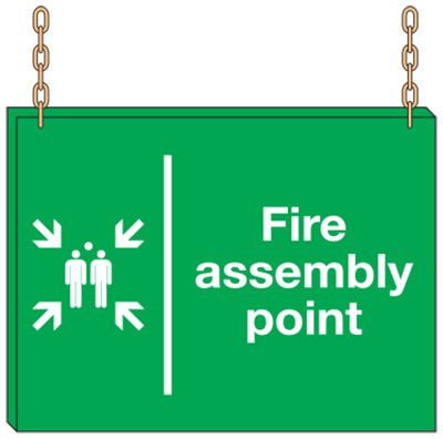Fire Assembly Point sign – Double Sided Suspension – 600 x 450mm