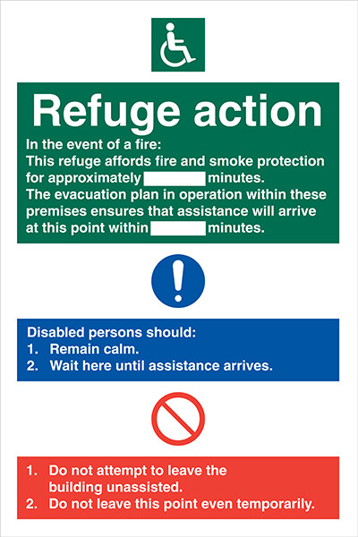 Refuge Action Fire sign – 200 x 300mm