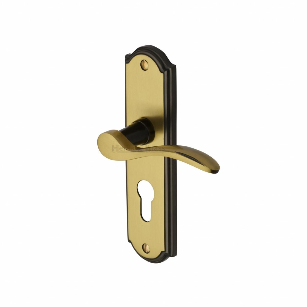 M Marcus Heritage Brass Howard Design Door Handle on Euro Profile Plate Patina Split Finish