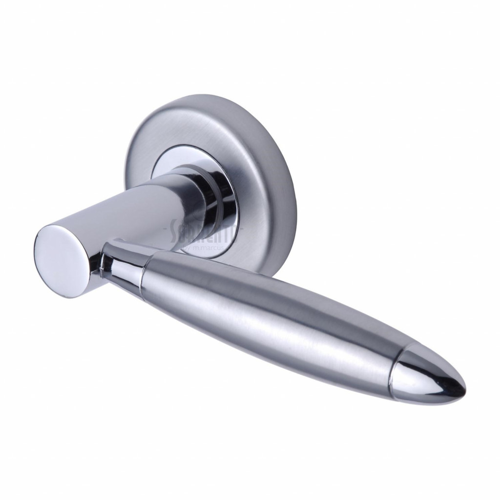 M Marcus Sorrento Fluo Design Door Handle Lever Latch on Round Rose Apollo finish