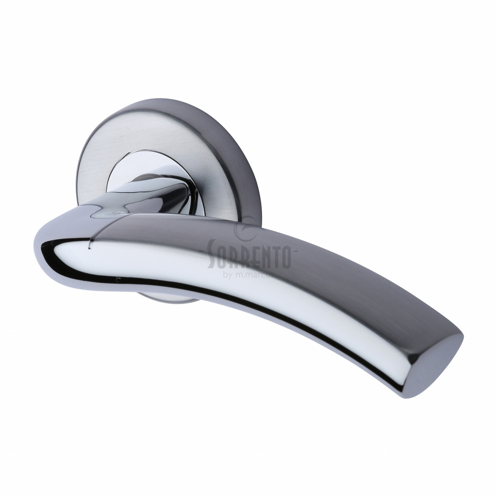 M Marcus Sorrento Como Design Door Handle Lever Latch on Round Rose Apollo finish