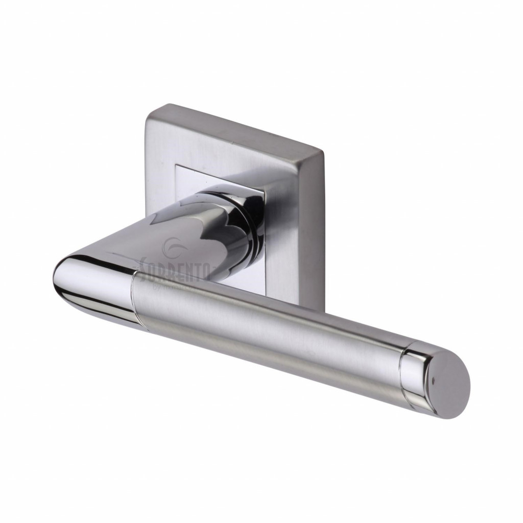 M Marcus Sorrento Mercury Square Design Door Handle Lever Latch on Square Rose Apollo finish