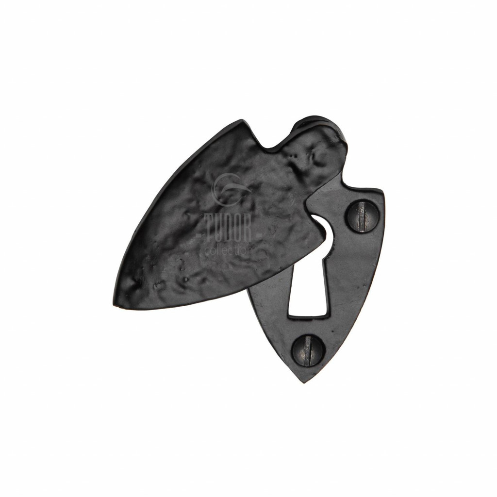 M Marcus Tudor Rustic Black Shield Design Covered Standard Keyhole Escutcheon 57 x 30mm