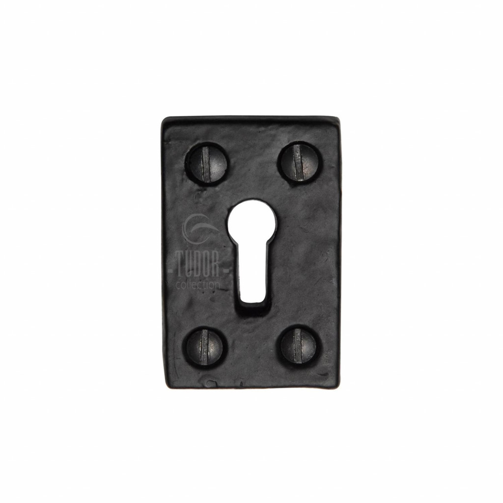 Tudor Rustic Black Oblong Standard Keyhole Escutcheon – 49mm x 31mm