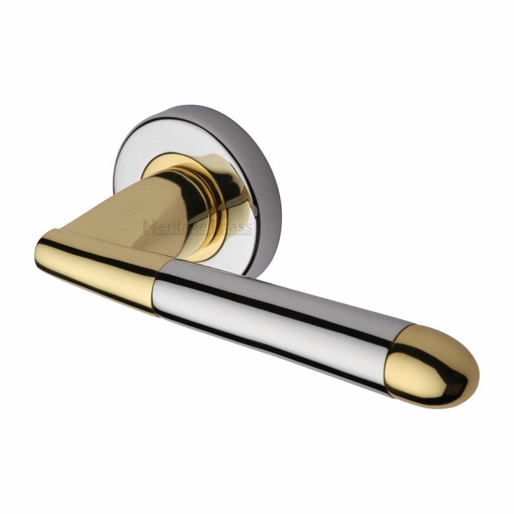 M Marcus Heritage Brass Turin Design Door Handle Lever Latch on Round Rose