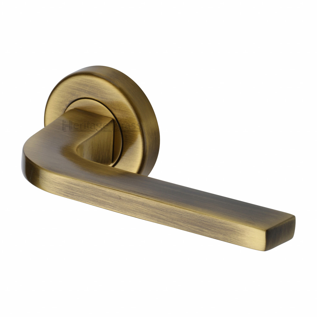 M Marcus Heritage Brass Bellagio Design Door Handle Lever on Rose