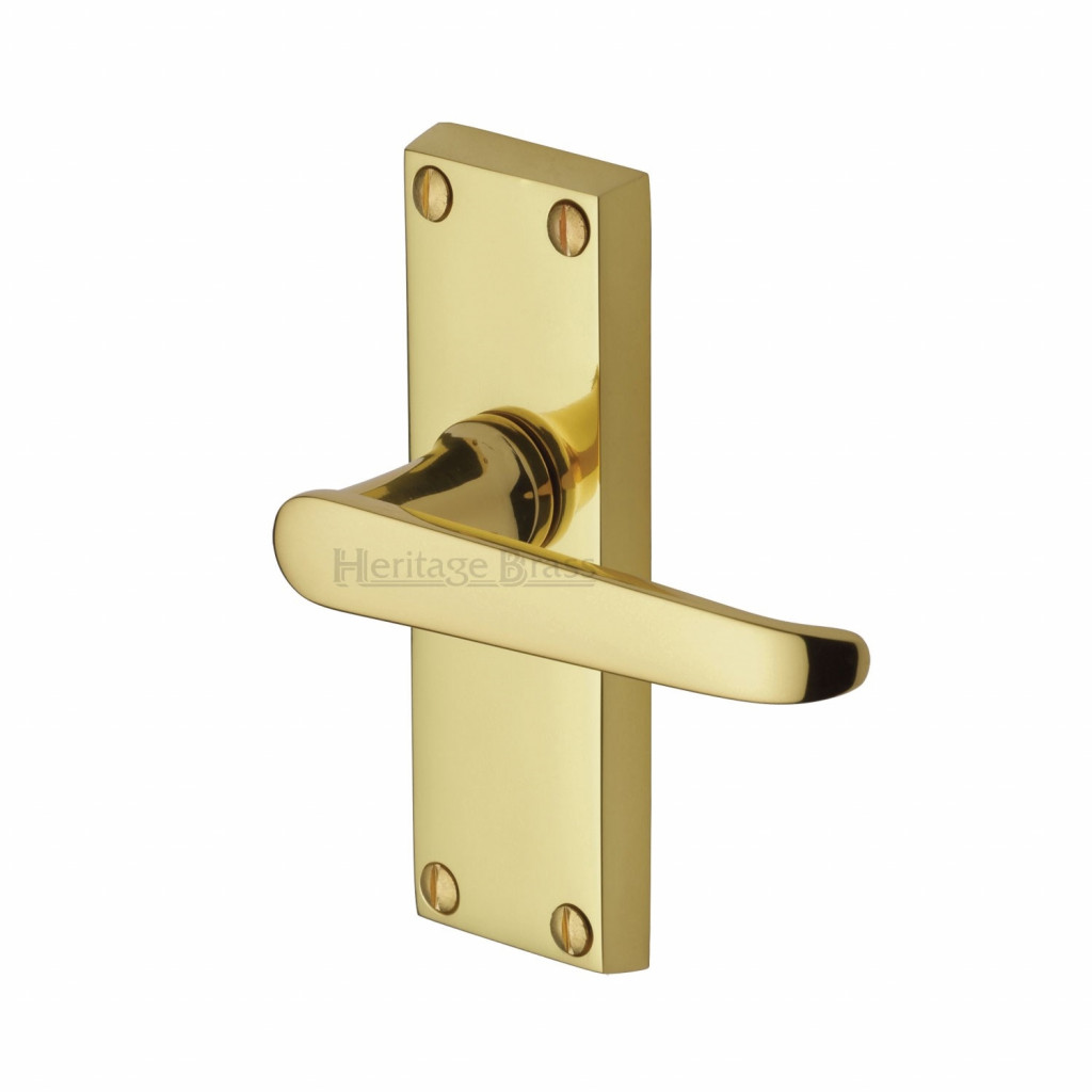 M Marcus Heritage Brass Victoria Short Design Door Handle on Plate Polished Brass