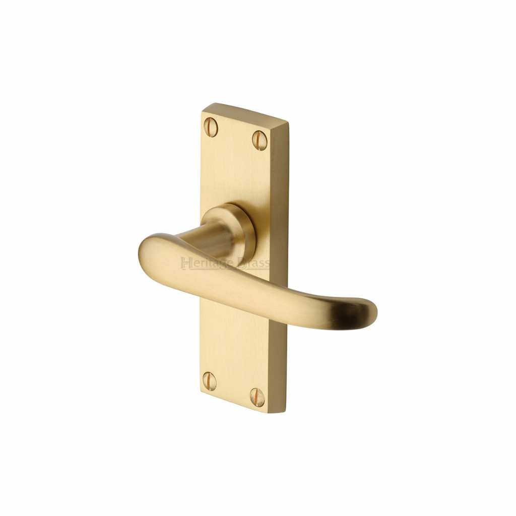 Heritage Brass Windsor Short Design Door Handle on Plate – Satin Brass