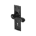 M Marcus Tudor Rustic Black Shropshire Door Handle on Backplate