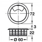 Black – Three Part Cable Outlet – 60mm Ø