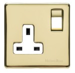 M Marcus Heritage Brass Studio Range Single Switched Socket with White Trim