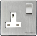 M Marcus Heritage Brass Studio Range Single Switched Socket with White Trim