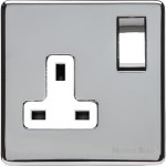 M Marcus Heritage Brass Studio Range Single Switched Socket with White Trim