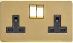 M Marcus Heritage Brass Studio Range Double Switched Socket with Black Trim