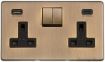 M Marcus Heritage Brass Studio Range Double USB-A & USB-C Socket with Black Trim