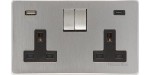 M Marcus Heritage Brass Studio Range Double USB-A & USB-C Socket with Black Trim