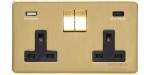 M Marcus Heritage Brass Studio Range Double USB-A & USB-C Socket with Black Trim